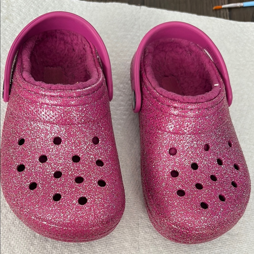 CROCS Pink Glitter Slippers with Ventilation Holes